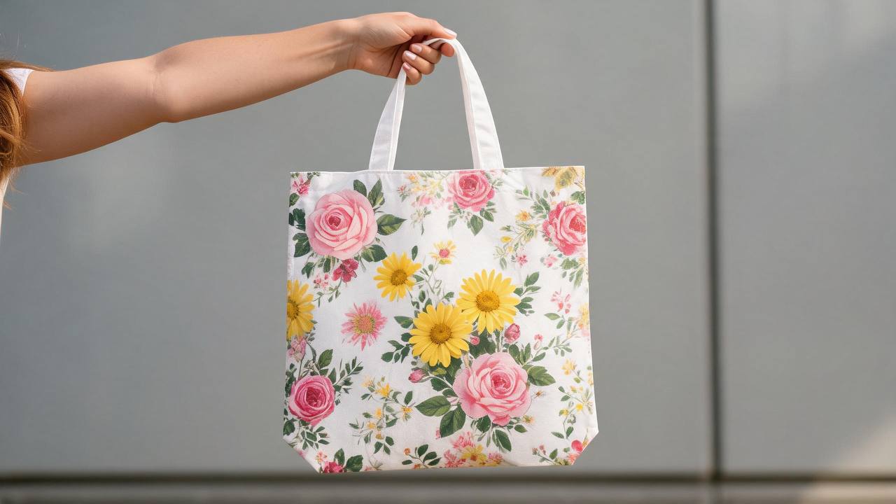 Custom-printed PP non-woven tote bag with a floral design